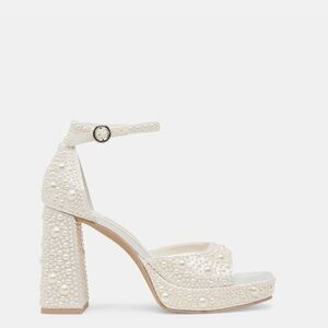 Elegant White Satin Pearl-Embellished Women's Heels